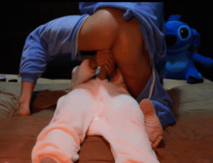 Stitch and girlfriend Lilo having sex with strap-on